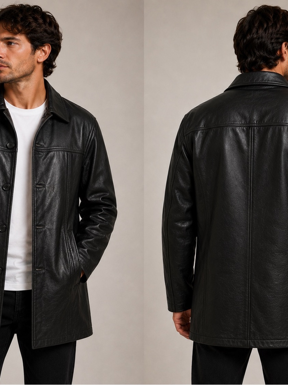 Wilsons Leather Black Leather Peacoat with Button Front